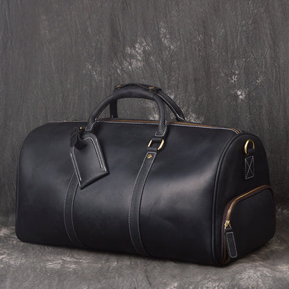 Crazy horse leather weekender bag with shoe compartment by RockCow, view 7