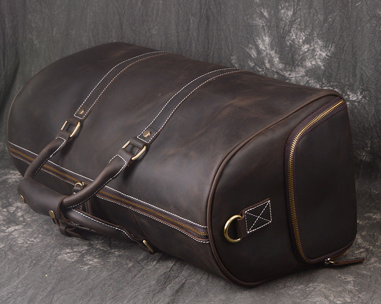 Crazy horse leather weekender bag with shoe compartment by RockCow, view 15