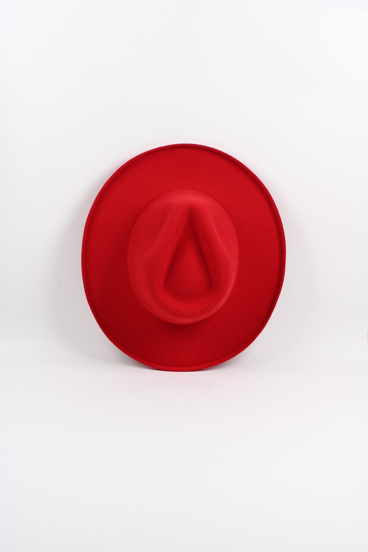 Cherry red wool felt hat with a teardrop crown and pencil-rolled brim, view 4