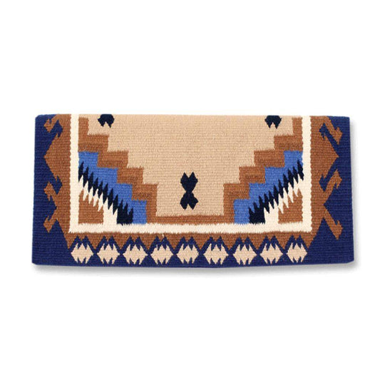 Tan, slate and navy patterned saddle blanket