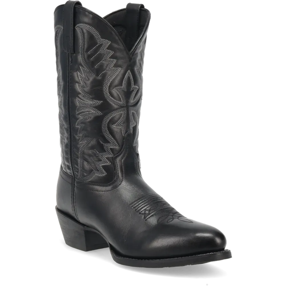 Leather men's cowboy boot with a 12-inch shaft and round toe