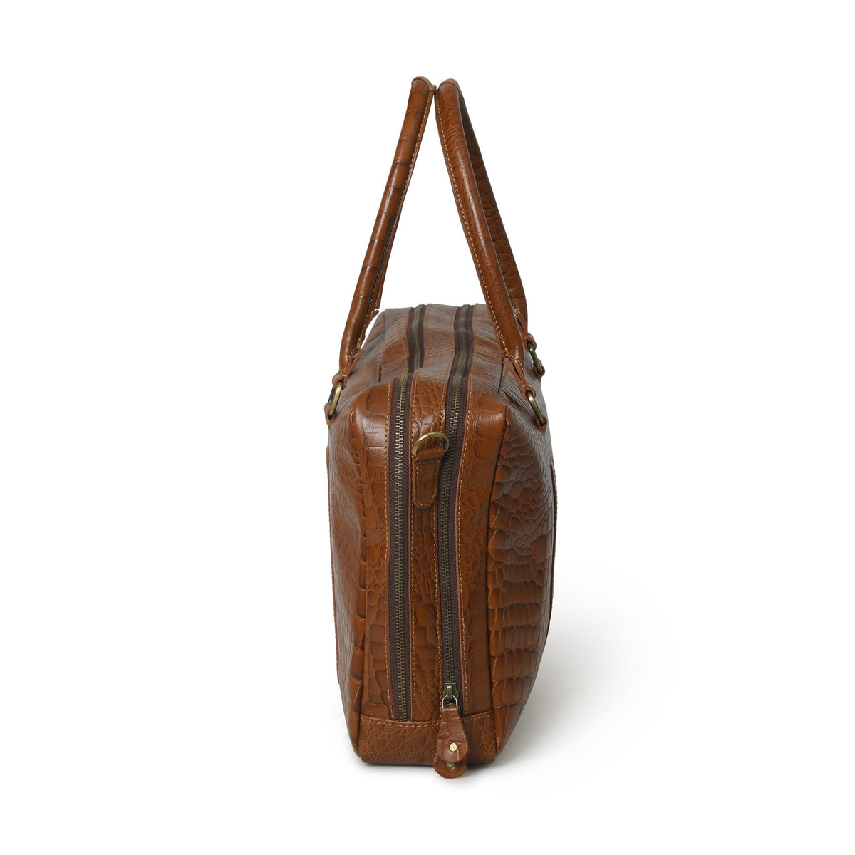 Brown Croc-Pattern Briefcase by Classy Leather Bags, view 3