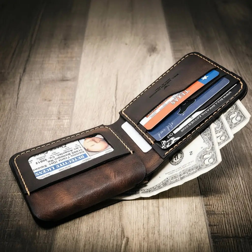 Oath Badge Bifold Wallet by Bull Sheath Leather, view 4