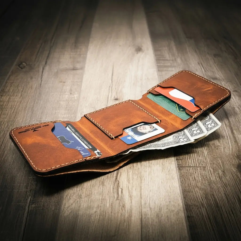 Trinity River Trifold Wallet by Bull Sheath Leather, view 6