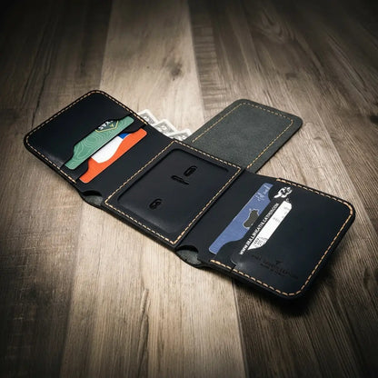 Long Shift Badge Trifold Wallet in Black by Bull Sheath Leather