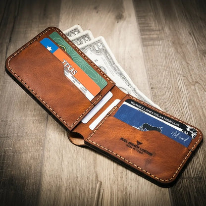 Western medallion full-grain leather bifold wallet by Bull Sheath, view 12