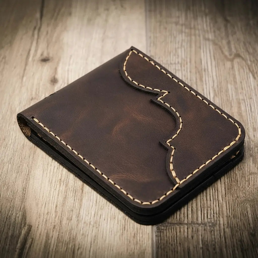 Western medallion full-grain leather bifold wallet by Bull Sheath, view 8