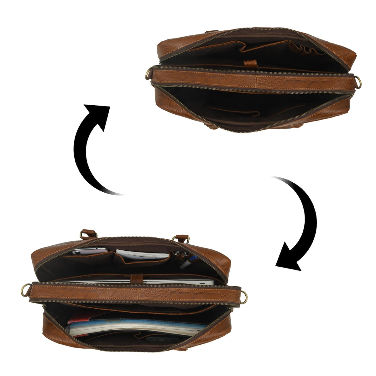 Brown Croc-Pattern Briefcase by Classy Leather Bags, view 5