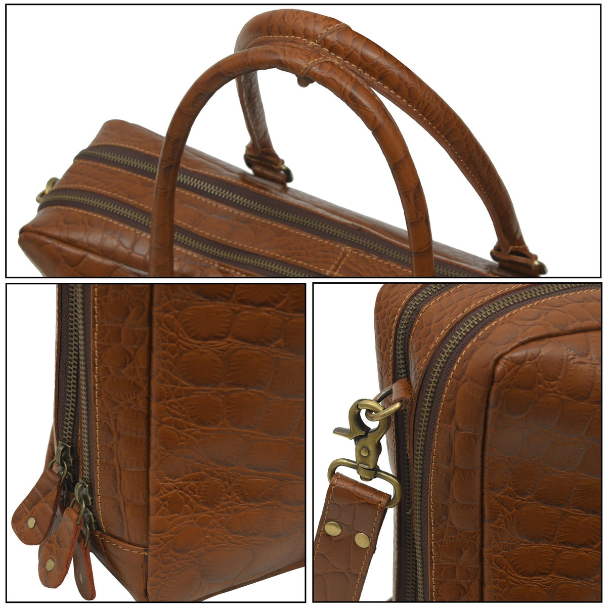 Brown Croc-Pattern Briefcase by Classy Leather Bags, view 6