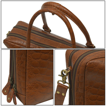 Brown Croc-Pattern Briefcase by Classy Leather Bags, view 6
