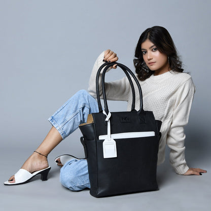 Black Leather Shopper Tote by Classy Leather Bags, view 3