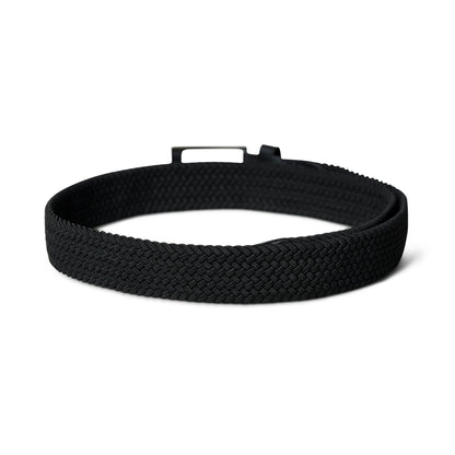 Black braided canvas and leather belt with buckle, view 4