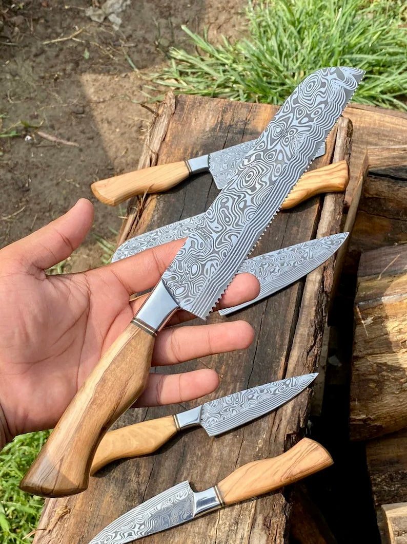 The Olivewood Damascus Chef Knife | Texan Knives