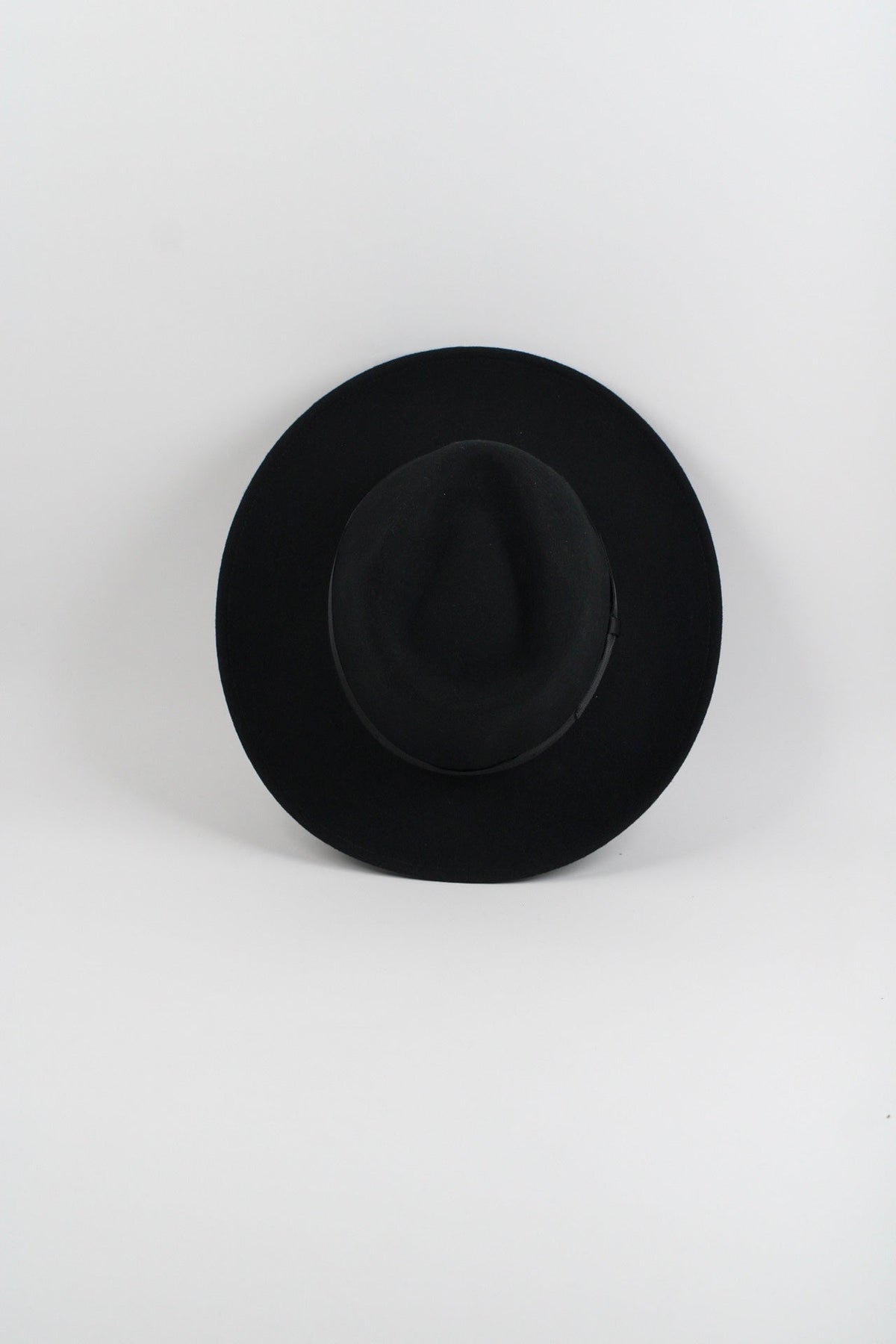 Black wool felt hat with a teardrop crown and a 3-inch curved brim, view 4