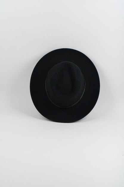 Black wool felt hat with a teardrop crown and a 3-inch curved brim, view 4