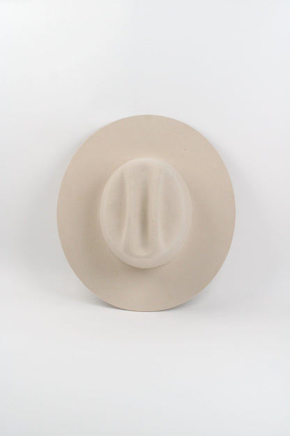 Ivory merino wool felt cattleman hat with a flat, lifted brim, view 4