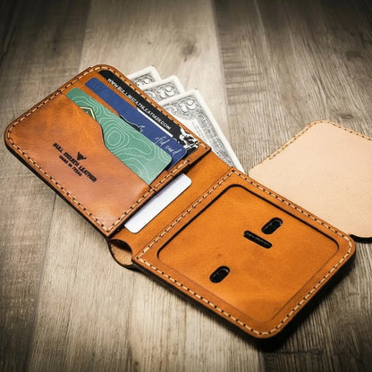 Oath Badge Bifold Wallet in Chestnut Brown by Bull Sheath Leather