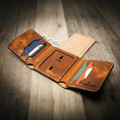 Long Shift Badge Trifold Wallet in Chestnut Brown by Bull Sheath Leather