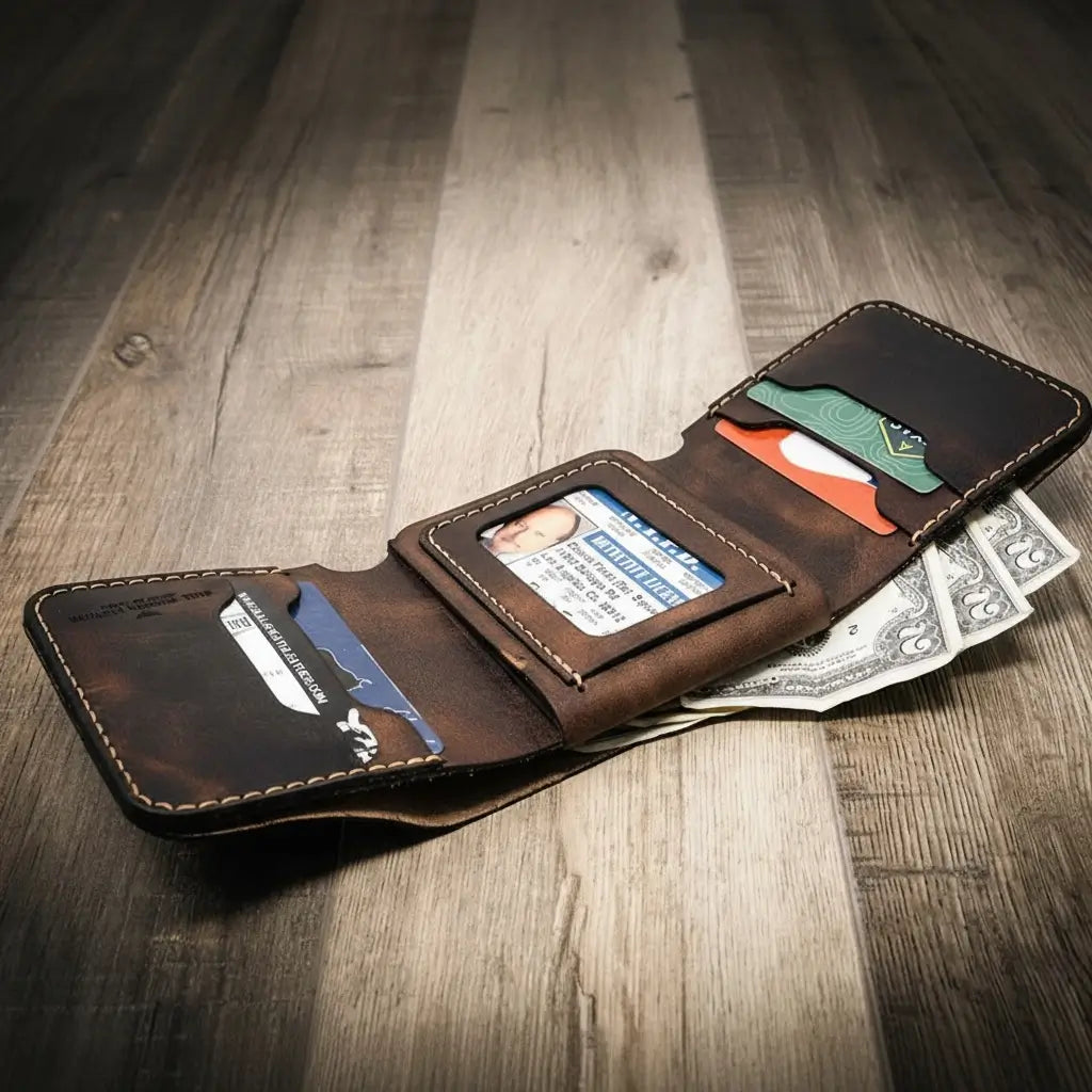 Long Shift Badge Trifold Wallet by Bull Sheath Leather, view 6