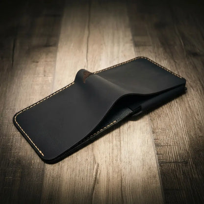 Oath Badge Bifold Wallet in Black by Bull Sheath Leather, view 2