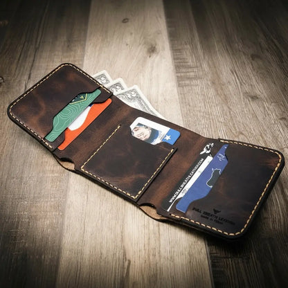 Trinity River Trifold Wallet in Walnut Brown by Bull Sheath Leather