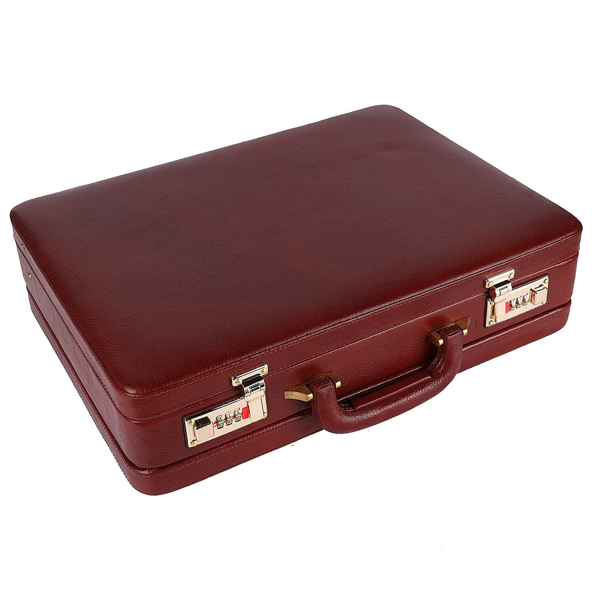 Full-grain leather expandable briefcase with dual combination locks