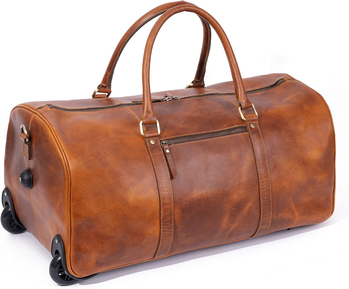 Tan Leather Trolley Bag by Classy Leather Bags