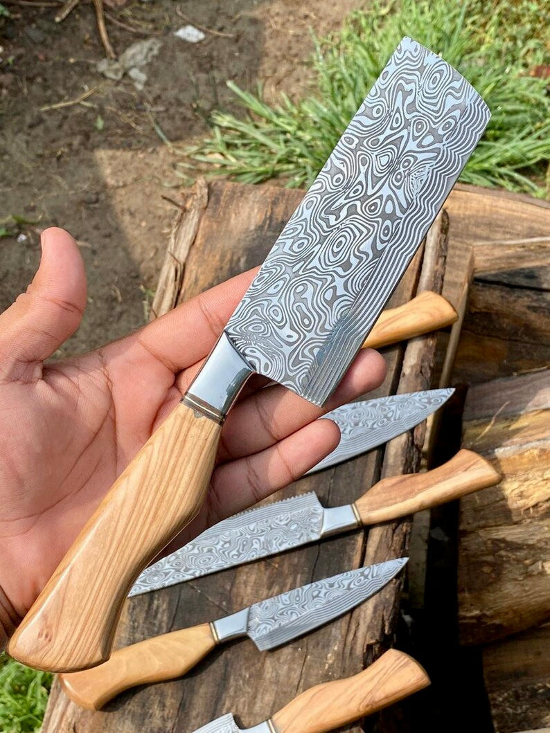 The Olivewood Damascus Chef Knife | Texan Knives