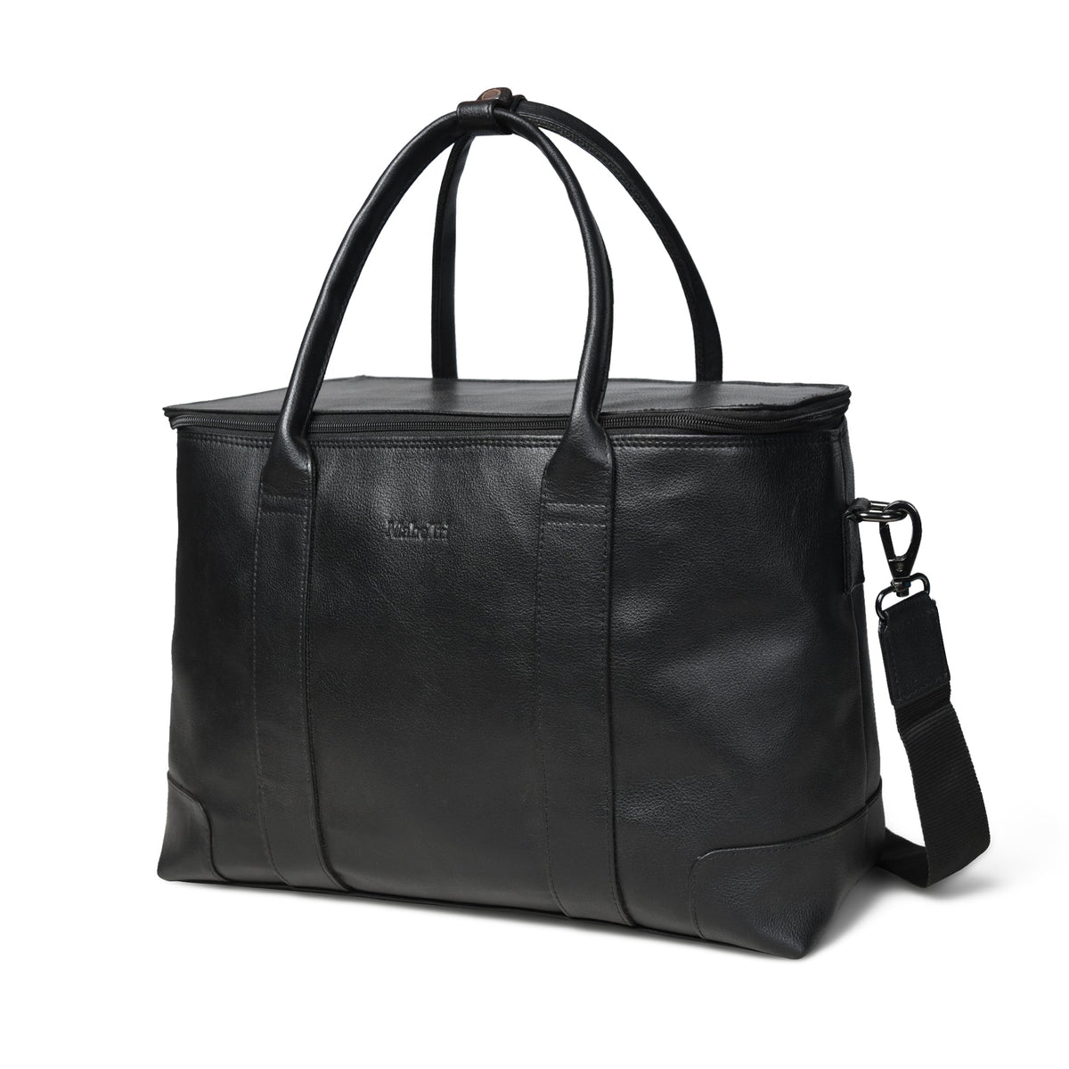 Black vegan leather convertible briefcase duffle with shoulder strap