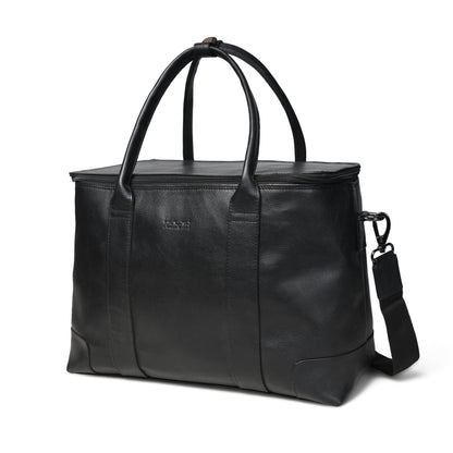 Black vegan leather convertible briefcase duffle with shoulder strap