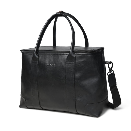 Black vegan leather convertible briefcase duffle with shoulder strap