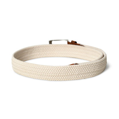 Cream and brown braided canvas and leather belt, view 4