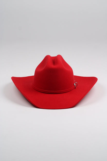 Red merino wool cattleman cowboy hat with a curved brim, view 2