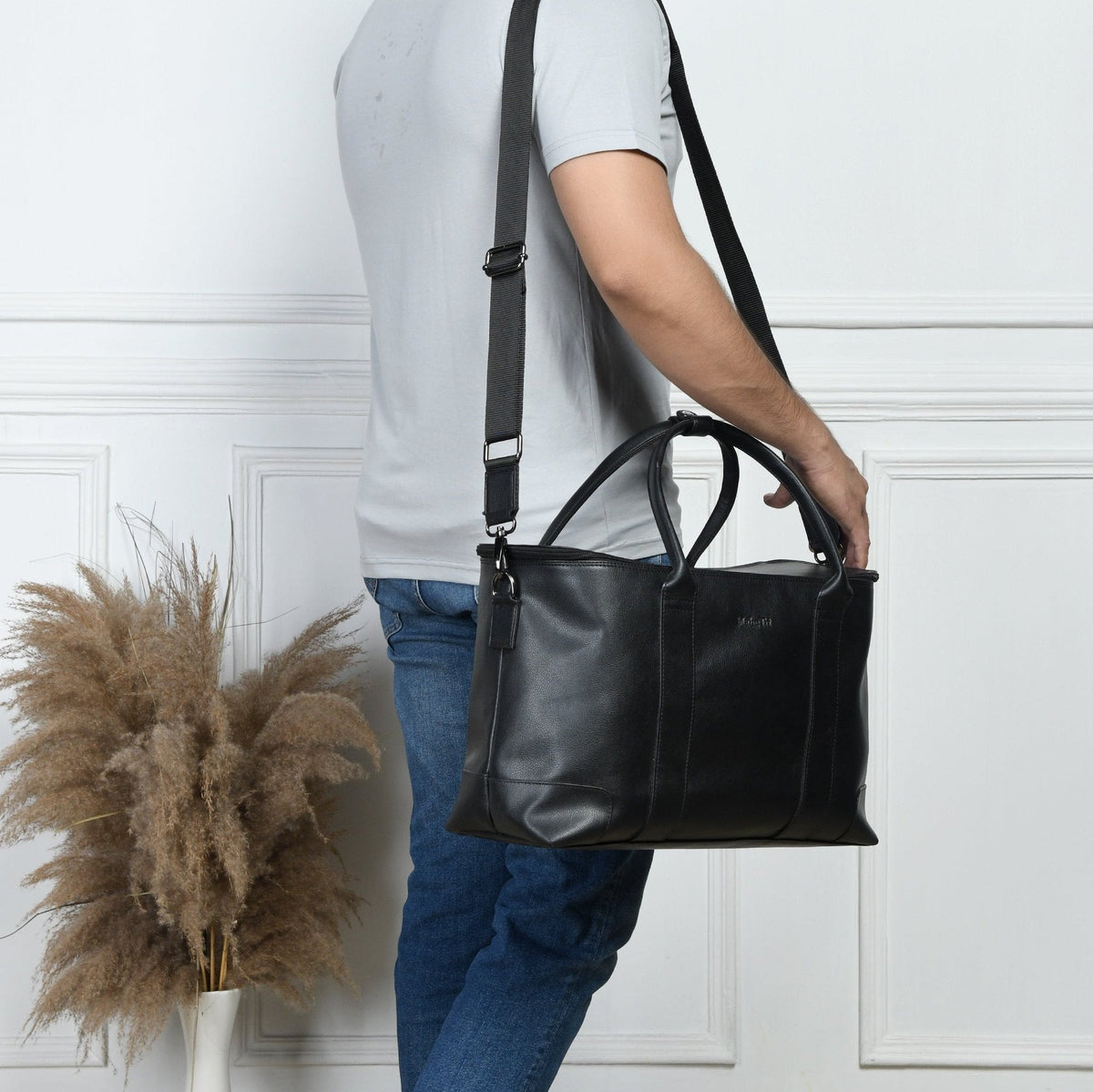Black Convertible Cabin Duffle by Classy Leather Bags, view 3