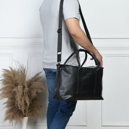 Black Convertible Cabin Duffle by Classy Leather Bags, view 3