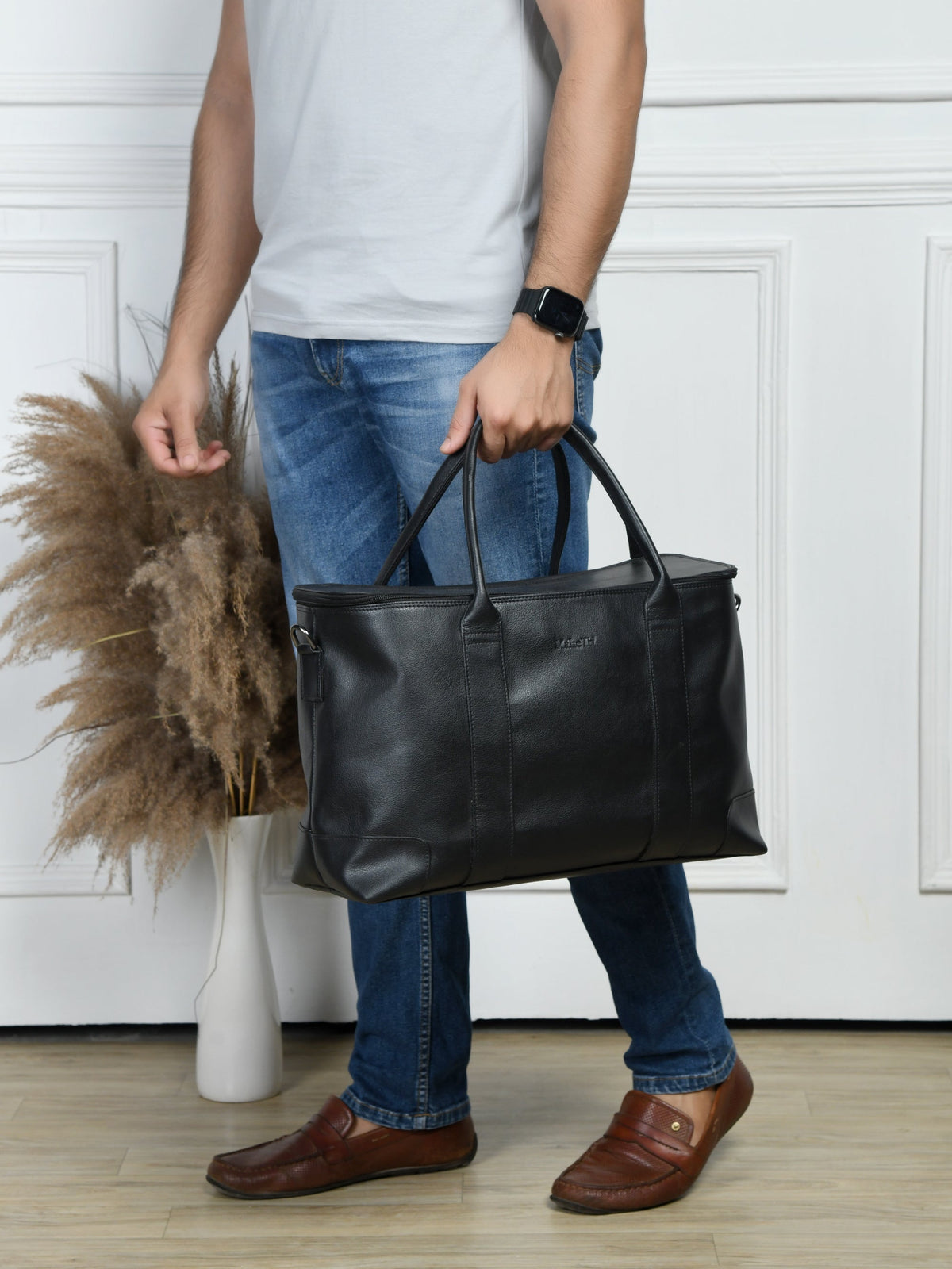Black Convertible Cabin Duffle by Classy Leather Bags, view 6