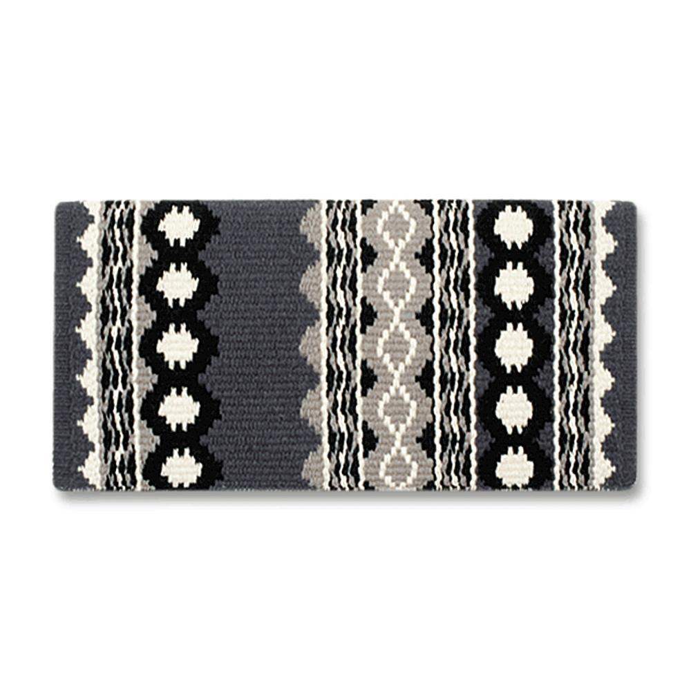 Charcoal, ash gray, cream and black patterned New Zealand wool saddle blanket