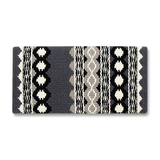 Charcoal, ash gray, cream and black patterned New Zealand wool saddle blanket