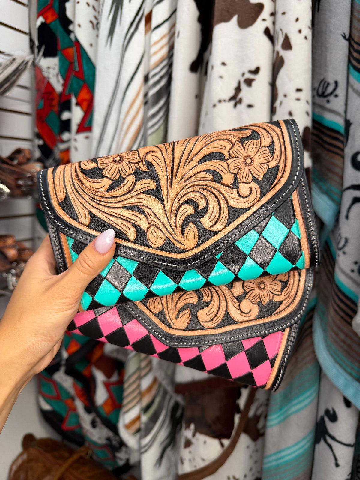 The Checkered Tooled Clutch Wallet