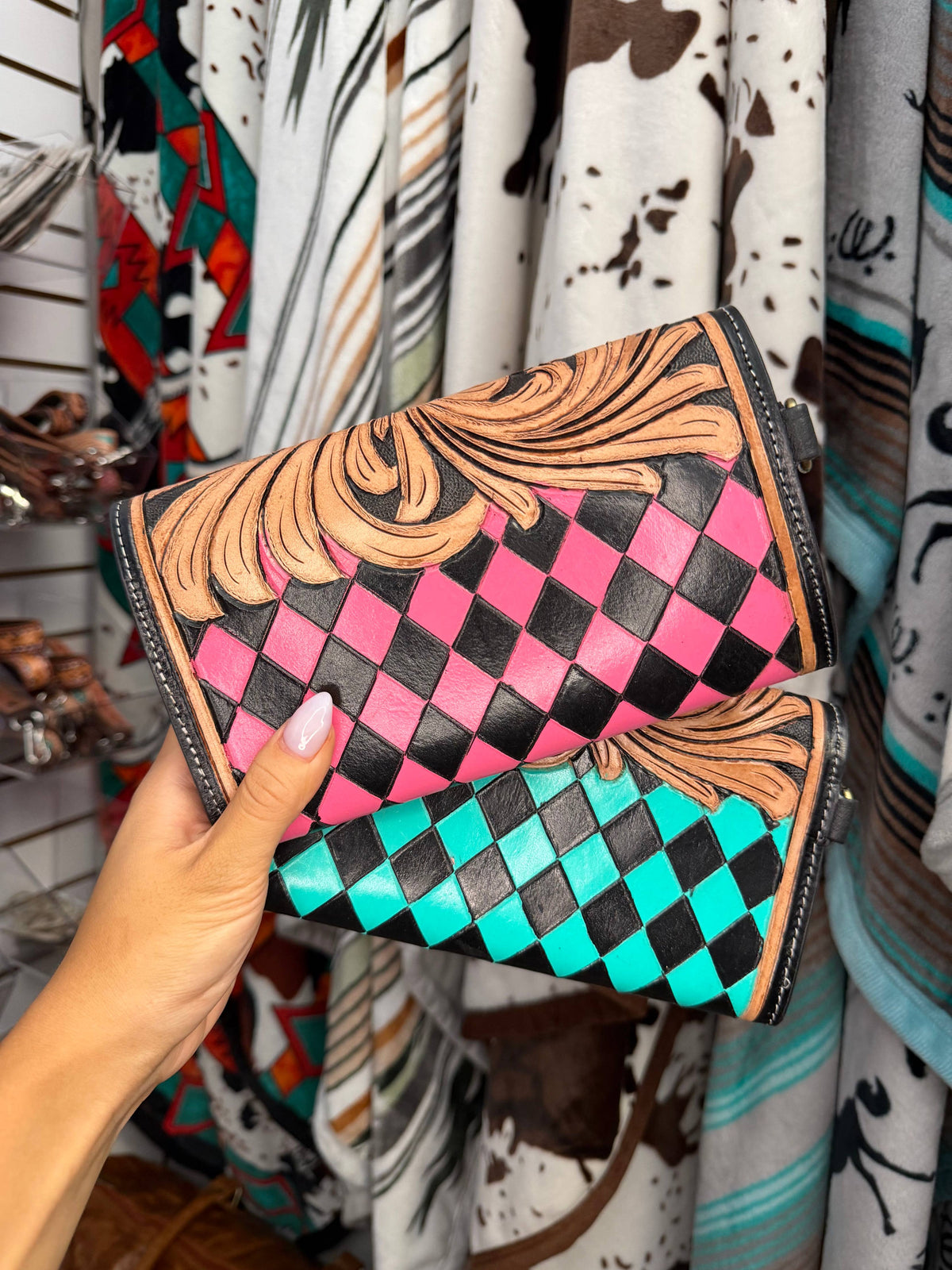 The Checkered Tooled Clutch Wallet, view 4