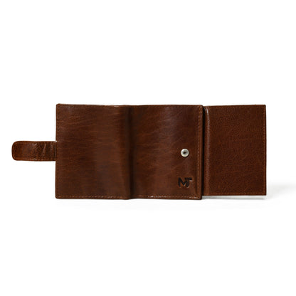 Leather wallet with aluminum pop-up card case, view 3