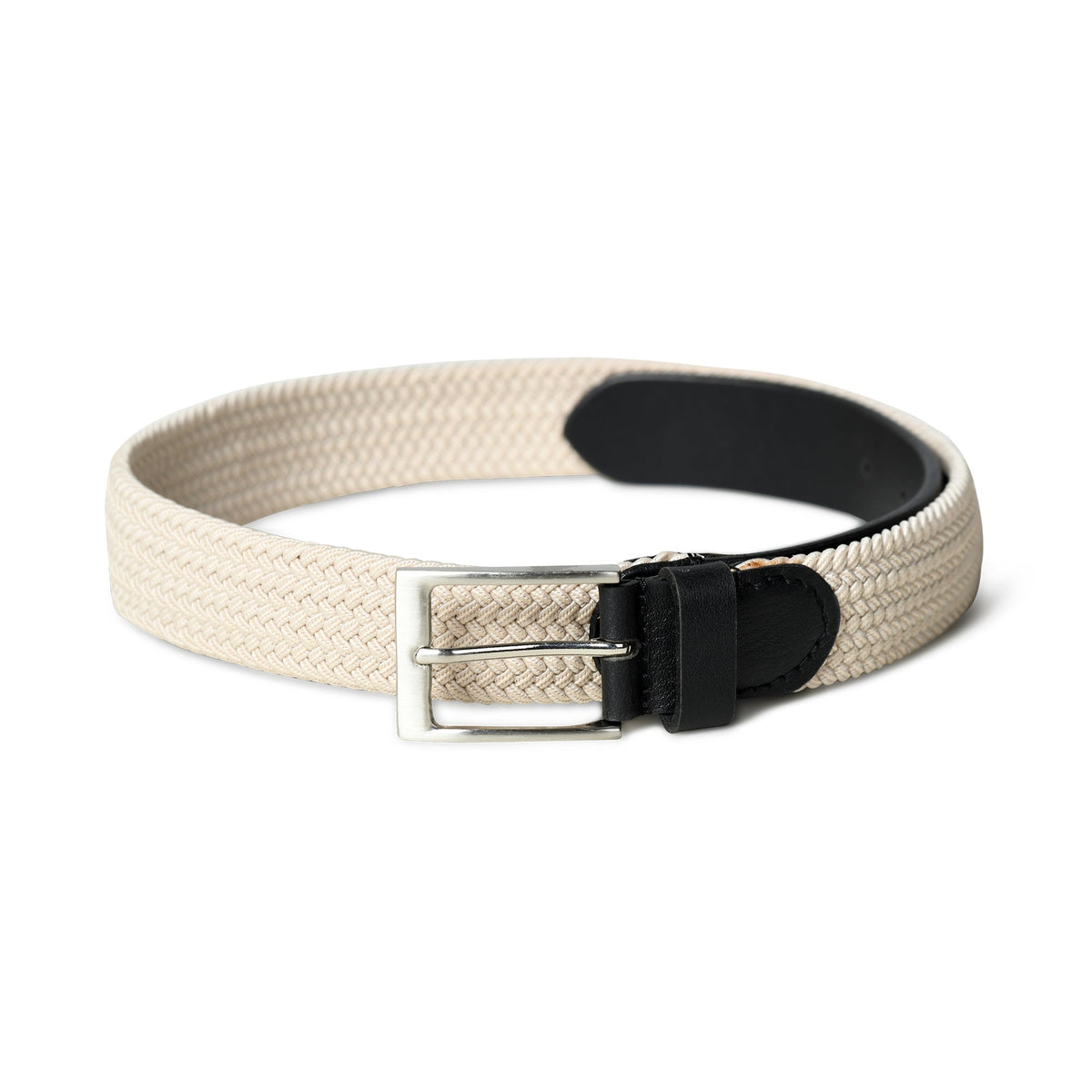 Cream and black braided canvas and leather belt, view 4