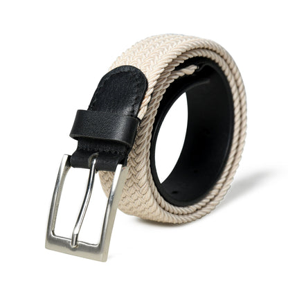 Cream and black braided canvas and leather belt