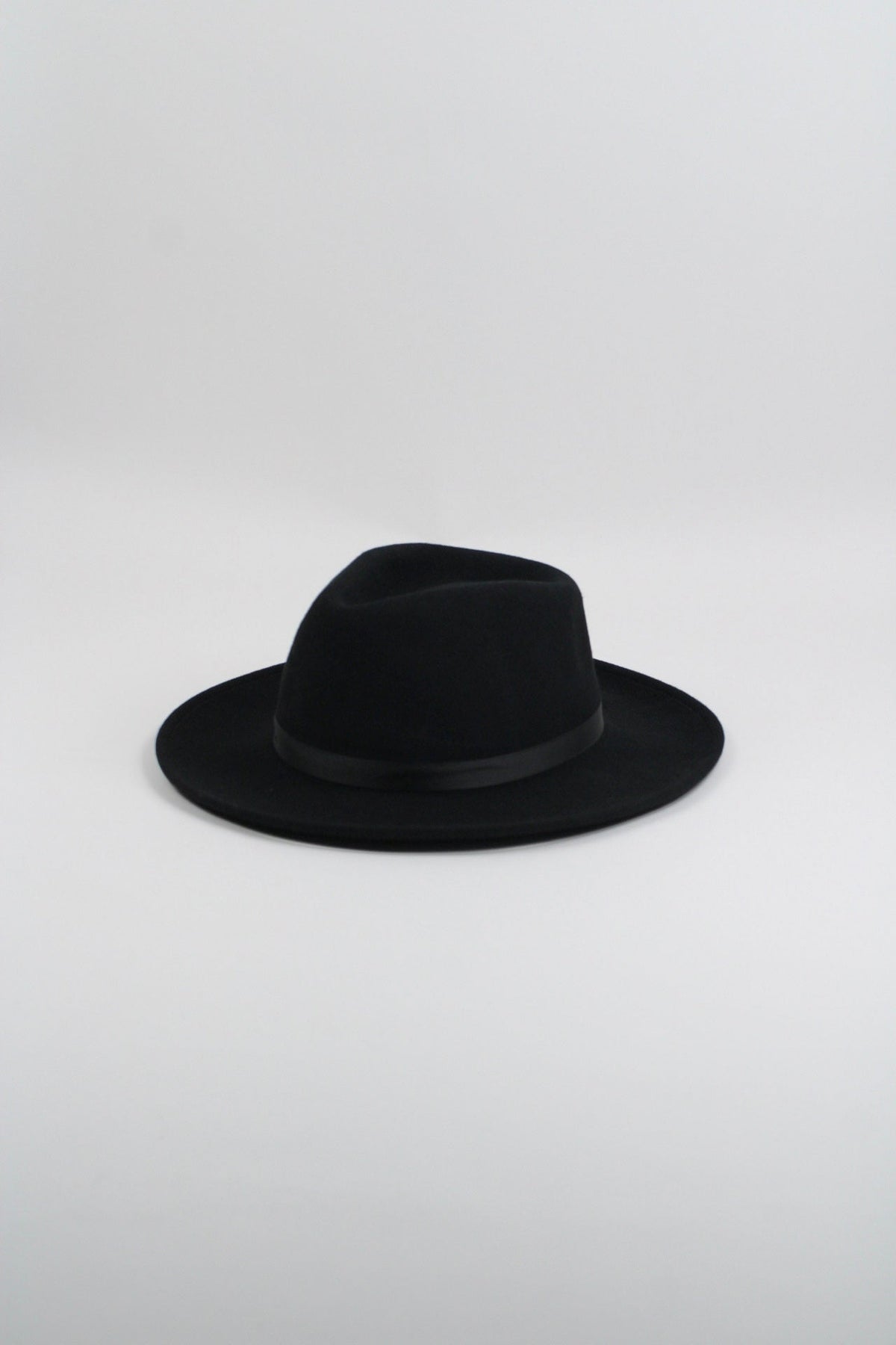 Black wool felt hat with a teardrop crown and a 3-inch curved brim, view 3