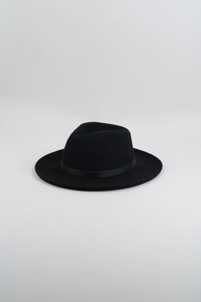 Black wool felt hat with a teardrop crown and a 3-inch curved brim, view 3