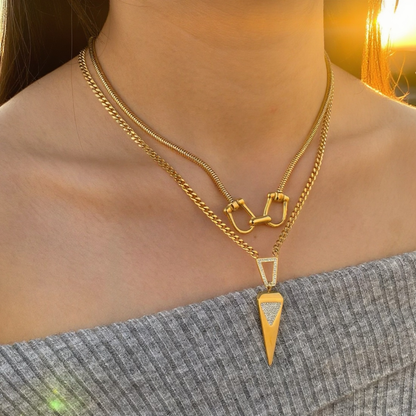 Small gold horse bit pendant necklace, view 2