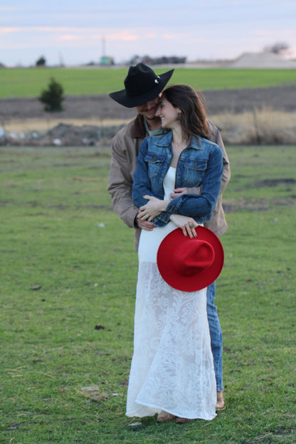 Cherry Red Pencil Brim Hat by Wilder and Soul, view 2