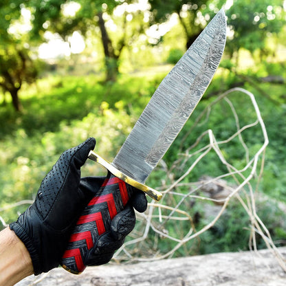 The 11-Inch Pakka Wood Damascus Bowie | Texan Knives