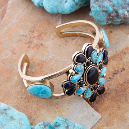 The Barcelona Turquoise and Onyx Cuff, view 2