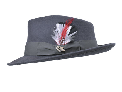 Dark grey wool felt fedora with structured crown and medium brim, view 2